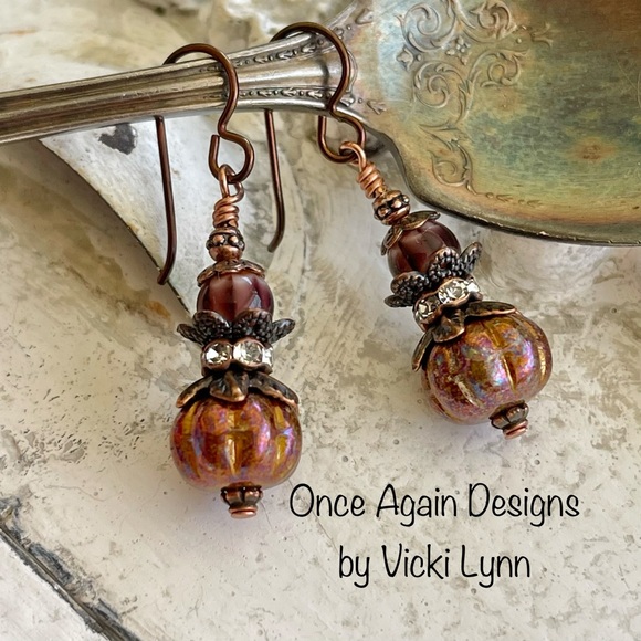 Hand Crafted Jewelry - Hand Crafted “Midnight Pumpkin” Dangle Earrings